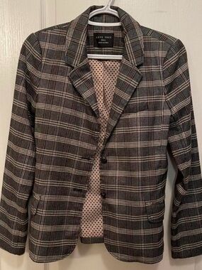 Love Tree Black & Gray Plaid Blazer with Polka Dot Lining